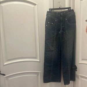 Women's Dark Blue Straight-Leg Jeans with Contrast Stitching